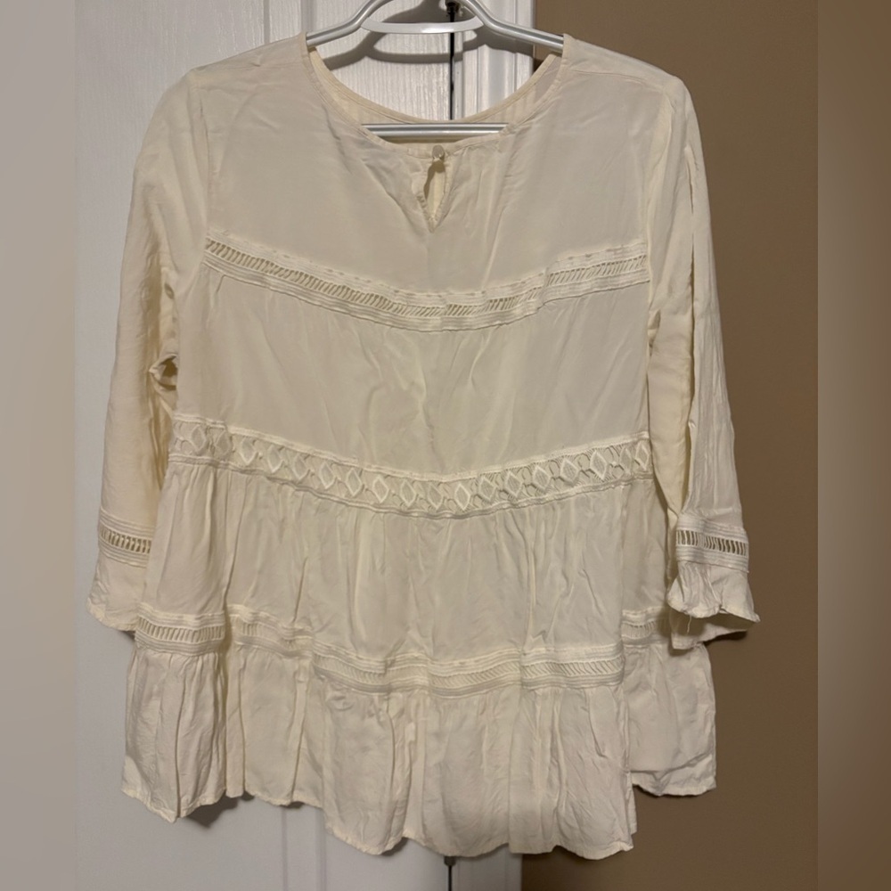 Seven Forty two tunic, size M Chic Ivory Women's Blouse Beige 3/4 sleeve women’s - Picture 3 of 3